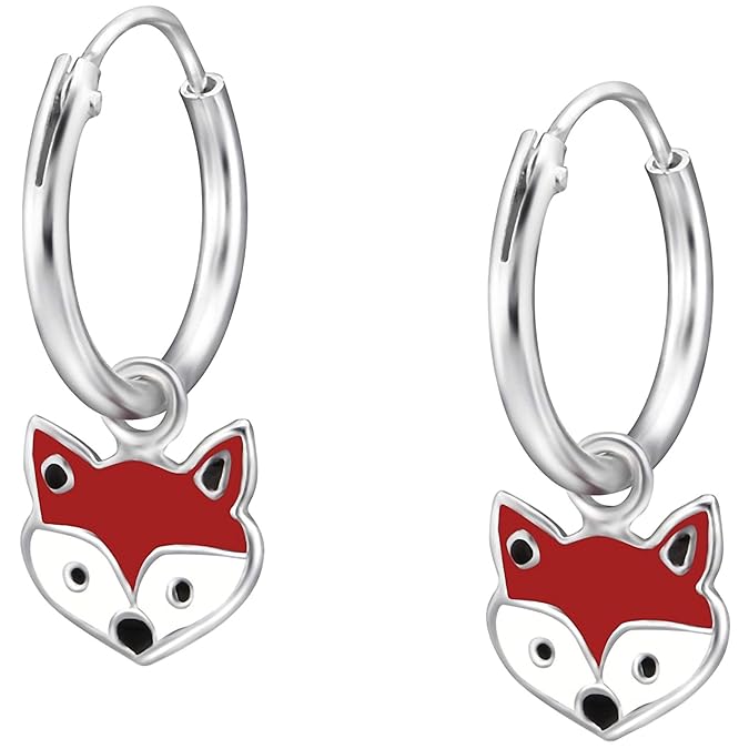 JAYARE Kinder-Schmuck Fuchs 925 Sterling Silber rot weiß Mädchen Ohrringe Kette Anhänger Schmuckset