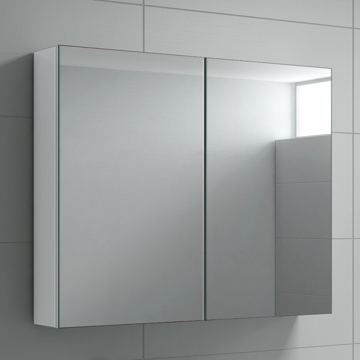 Home Discount Tiano Bathroom Wall Cabinet - Double Door, Mirrored, Stainless Steel, 45x45x13 Cm