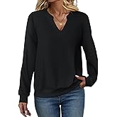 EADINVE Women Casual Long Sleeve V Neck Sweatshirts Cute Loose Fit Lightweight Pullover Tops