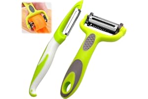 2 Pack Razor-Sharp​ 3 in 1 Vegetable Peeler, Multi Functional Stainless Steel Potato Peeler, Ergonomic Non-Slip Handle and Sh