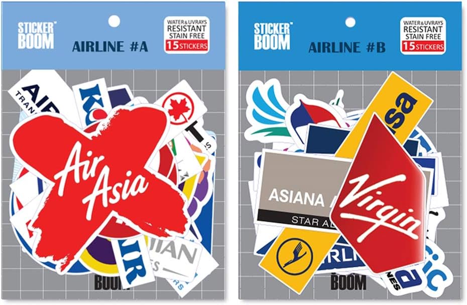 Premium Removable Luggage/Laptop Reform Sticker Set- Travel Airline 33 PCS/Waterproof/UVprotect