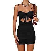 BORIFLORS Women's Sexy Bodycon Cut Out Ruched Backless Spaghetti Strap Mini Club Party Dresses