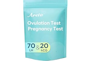 Areta Ovulation & Pregnancy Test Strips: 70 Ovulation Strips & 20 Pregnancy Tests Combo Kit | Accurate at-Home Fertility Tracker | Highly Sensitive Early Pregnancy Detection | 70 LH + 20 HCG
