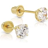 14k Yellow Gold Solitaire Made with Cubic Zirconia Round CZ Stud Earrings