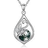 PYTALI Sterling Silver Moss Agate Women's Pendant Necklace Round Moss Agate Bohemia Necklace Pendant Jewelry Gift for Women Birthday Valentine's Day Christmas