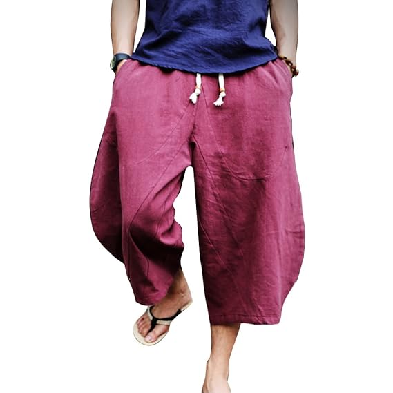Juleya Herren Strandhosen Bequem Atmungsaktiv Sommerhosen Loose Leicht Leinenhosen Mit Kordelzug Männer 3/4 Länge Hosen Einfa