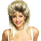 Swiking Mullet Wigs for Women Blonde Curly Soft Heat Resistant Shoulder Length Hair 80s Rocker Cosplay Halloween Dark Roots Synthetic Wigs (Blonde Mix Black)