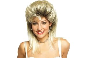 Swiking Mullet Wigs for Women Blonde Curly Soft Heat Resistant Shoulder Length Hair 80s Rocker Cosplay Halloween Dark Roots Synthetic Wigs (Blonde Mix Black)