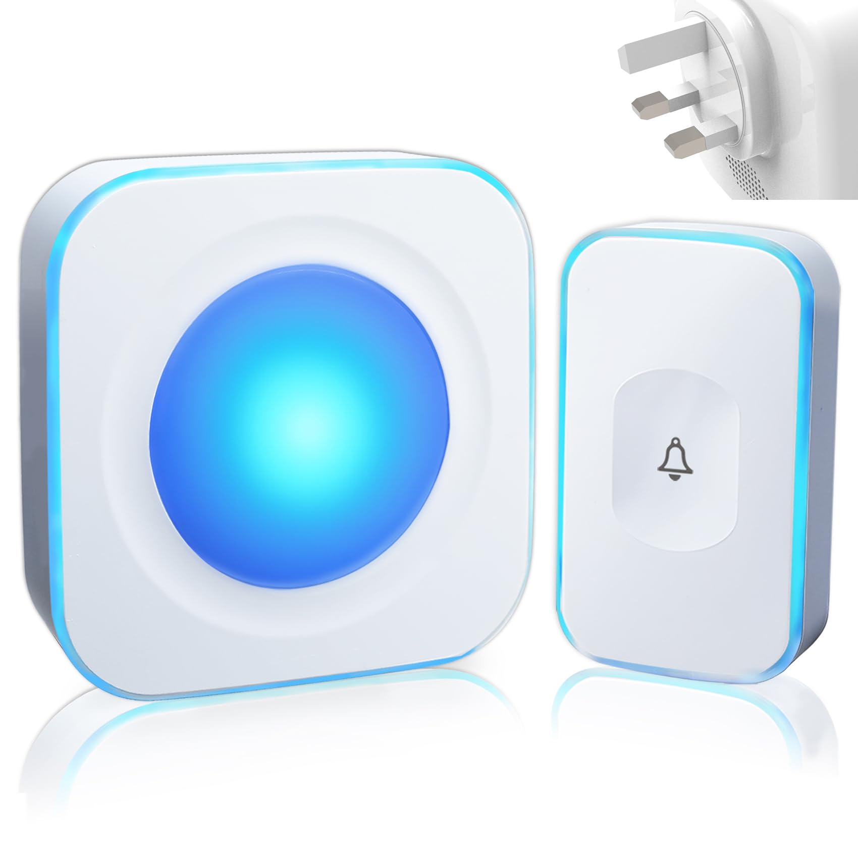 Wireless Doorbell 1200 Feet Plug in Waterproof Battery Operated Cordless Door Bells with 36 Melodies 4 Volume Flashing Light for Home Office (1 Receiver&1 Touch Button White) JSIEEM