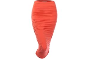 DOUBLJU Slim Fit Ruched Pencil Skirts for Women High Waisted Elastic Band Bodycon Shirring Skirt with Plus Size, Maxi Length