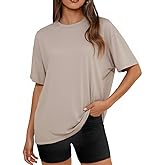 Womens Oversized Short Sleeve Crew Neck T Shirts Loose Fit Basic Tee Shirts Casual Summer Tops Cotton Modal Blend
