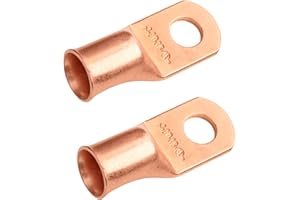 SELTERM 2pcs 2/0 AWG 3/8" Stud Copper Wire Lugs, Battery Lugs, Ring Terminals, Battery Cable Ends, 00 Gaug Ring Terminal Connectors, UL Heavy Duty Bare Copper Eyelets Battery Terminal Connectors