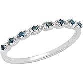 Dazzlingrock Collection Valentine's Day Gift 0.08 Ctw Round Blue Natural Diamond Ladies Anniversary Wedding Stackable Band Ring in 925 Sterling Silver