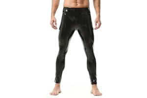 QiaTi Men's PU Leather Pants Elastic Waistband Tight Pants Men Leggings PU Slim Fit Long Trousers for Rock Punk Motorcycle