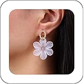 Vacaonio Boho Acrylic Flower Dangle Drop Earrings Resin Flower Stud Earrings White Flower Stud Earrings Large Flower Earrings Folral Wedding Earrings for Women
