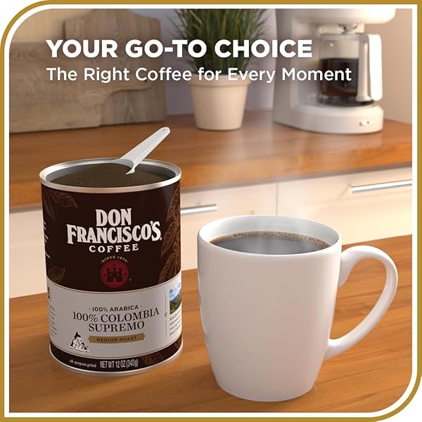 DON FRANCISCO’S PREMIUM COLOMBIA SUPREMO GROUND COFFEE: RICH, AROMATIC 100% ARABICA BEANS – FAMILY CRAFTED FLAVORED COFFEE FOR A DELIGHTFUL MORNING BREW (12 OZ CAN)