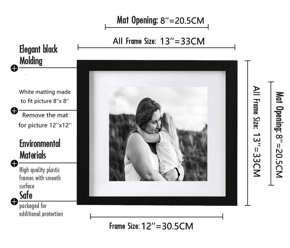 WOOD MEETS COLOR 12x12 inch Square Picture Photo Frame (30x30 Centimetres) For 10x10 Photo - PVC Front - Frame Width 2 Centimetre