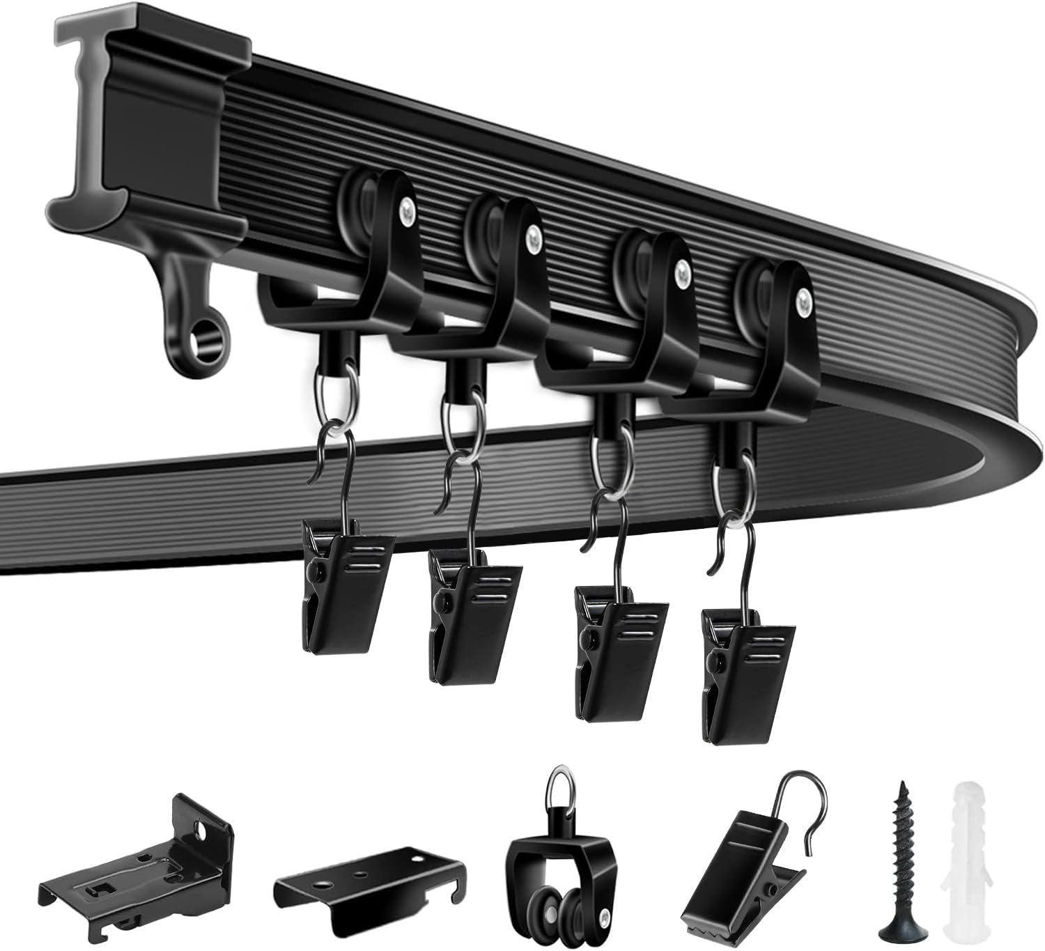 KOLAKO Ceiling Curtain Track, 20Ft Flexible Bendable Curtain Track Ceiling Wall Mount Black Curved Heavy Duty RV Sliding Curtain Rail System Room Divider, Ceiling Track for Curtains — image 1