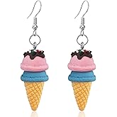 JOONL Cute Colorful Ice Cream Dessert Alloy Soft Ceramic Dangle Drop Earrings Sweet Ice Cream Egg Barrel Earrings for Women