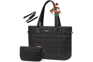LOVEVOOK Laptop Tote Bag for Women,Quilted Puffer Laptop Bag Purse Light Computer Travel Work Tote Bags for Women with Zipper