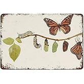 Monarch Butterfly Life Cycle Poster - Nature Watercolor Wall Art Funny Vintage Metal Tin Sign for Bedroom Living Room Kitchen Yard Garden Wall Decor Gift 12 x 8 Inch Outdoor and Indoor