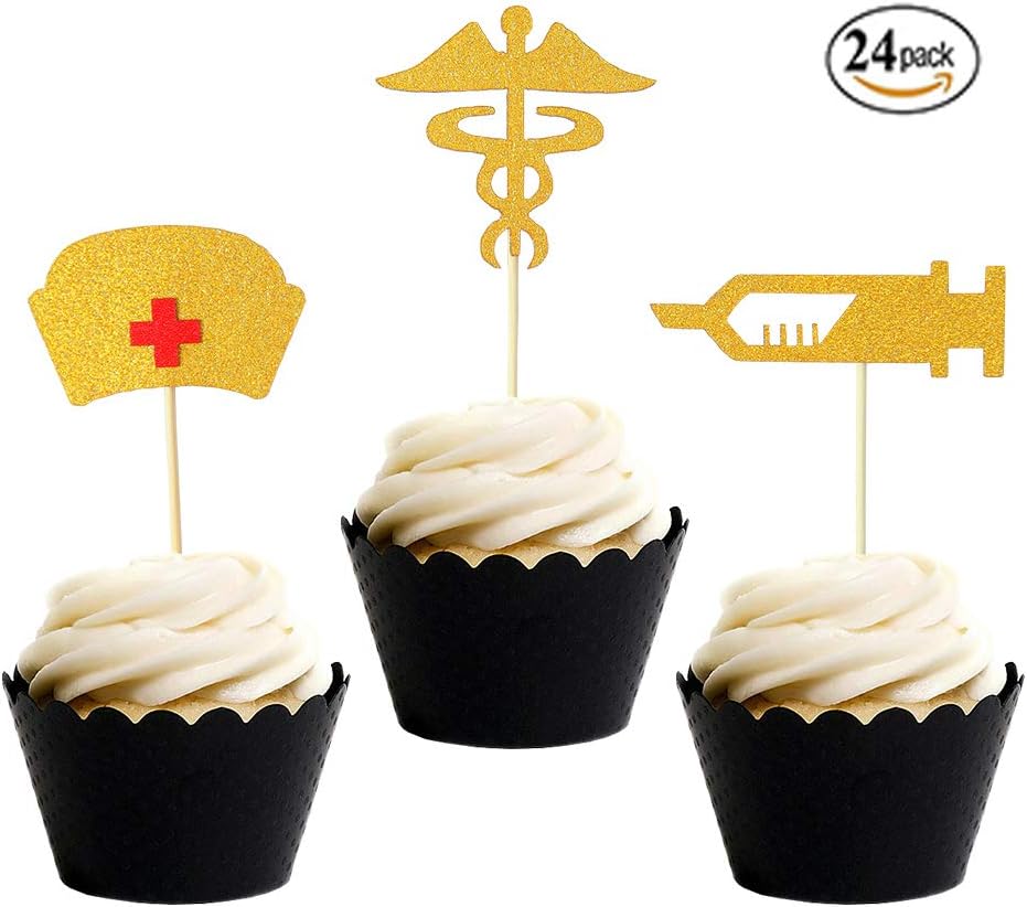 Nursing Graduation Cupcake Toppers Gold Glitter Cake Toppers Food
