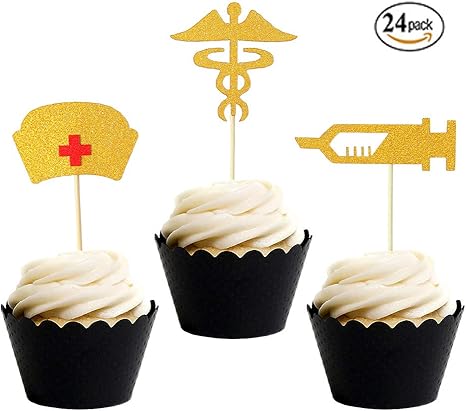 Nursing Graduation Cupcake Toppers Gold Glitter Cake Toppers Food