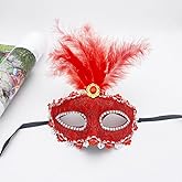 Hopodix Red Feather Masquerade Mask for Women Venetian Eye Masks For Party Gothic Red Masquerade Carnival Mask Mardi Gras Mask