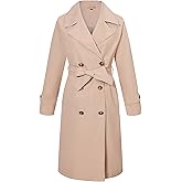 RISISSIDA Women Double-Breasted Trench Coat,Water Resistant,Casual and Business Overcoat,Knee-Length,Loose Fit,Removable Belt