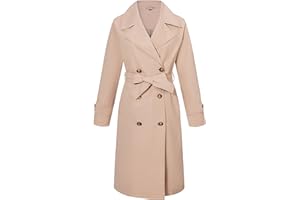 RISISSIDA Women Double-Breasted Trench Coat,Water Resistant,Casual and Business Overcoat,Knee-Length,Loose Fit,Removable Belt