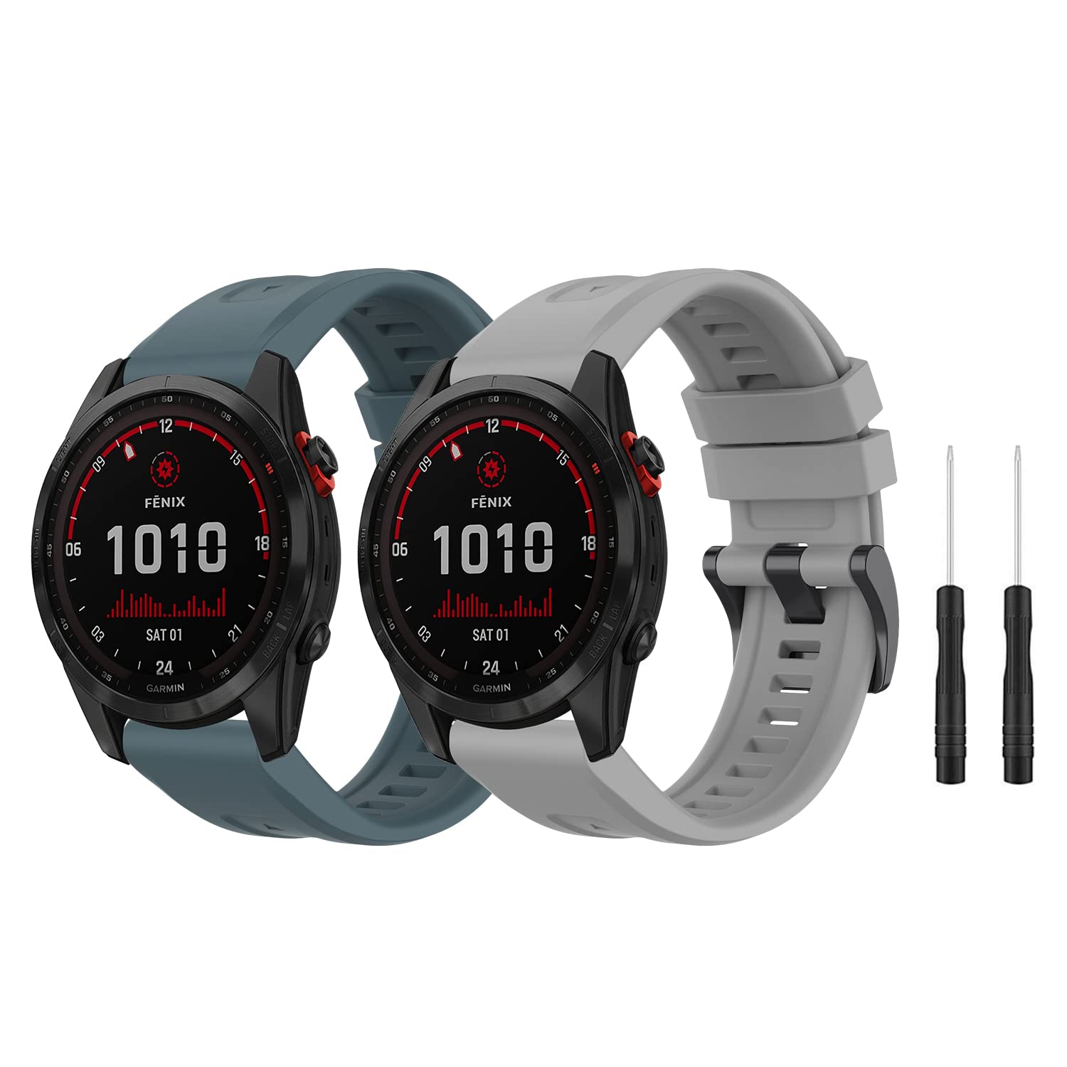 MiKoyi 26mm QuickFit Silicone Strap Compatible with Garmin Fenix 7X/ Fenix 6X/ Fenix 6X Pro/Fenix 5X/ Fenix 5X Plus, Sport Strap Replacement for Garmin Epix Gen 2/ Fenix 3 -Gray+Light Blue