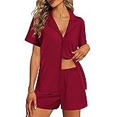 Ekouaer Womens Pajama Sets 2 Piece Cotton Pjs Button Down Sleepwear Short Sleeve Lounge Set with Pockets