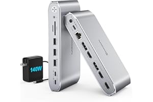 Minisopuru Upgrade DisplayLink Docking Station Triple Monitor with 140W Power Adapter,45W Charging,USB C Docking Station for MacBook M3/M2/M1/Windows/Thunderbolt 4 (3XHDMI,2X DisplayPort,5X USB,TF/SD)
