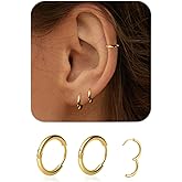 1 Pair 7mm Small Hoop Earrings for Women, Dainty 14K Gold Plated Huggie Hoop Earrings Hypoallergenic Lightweight Cartilage Earrings Set for Multiple Piercings for Sensitive (Gold/2.0mm)