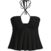 MakeMeChic Women's Criss Cross Halter Tops Babydoll Concert Sleeveles Cut Out Open Back Crop Peplum Tops