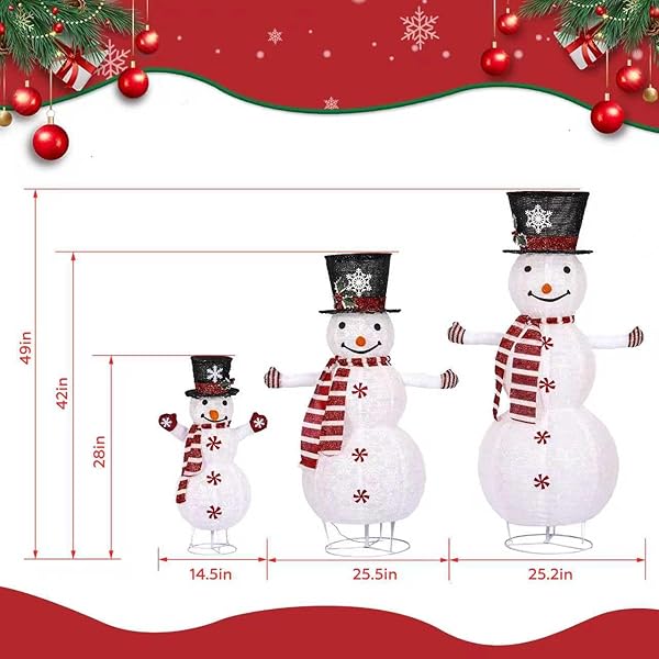 3PC SNOWMAN OUTDOOR CHRISTMAS DECORATIONS,CHRISTMAS SNOWMAN FAMILY SET,PERFECT FOR XMAS AND XMAS EVE,LIGHT UP XMAS HOLIDAY INDOOR/OUTDOOR LAWN YARD GARDEN PARTY DECORATION