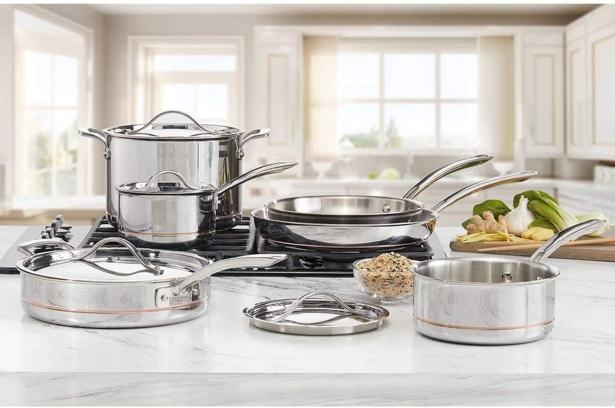 Amazon Com Kirkland Signature Cos1119338 Cooking Dining Cookware Pots Pans Pot Pan Sets Stainless Steel Kitchen Dining