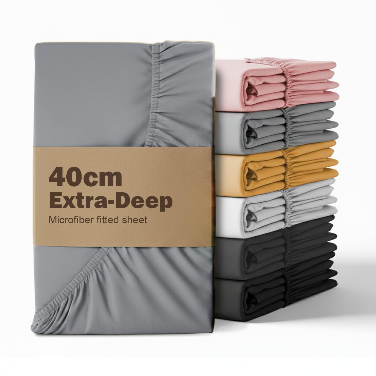 REHAN & CO Super King Fitted Sheet Grey Extra Deep Pocket 16 Inch (40 Cm) Fitted Bed Sheets Super Soft 100% Brushed Microfiber Bed Sheets (183x200cm) — image 1