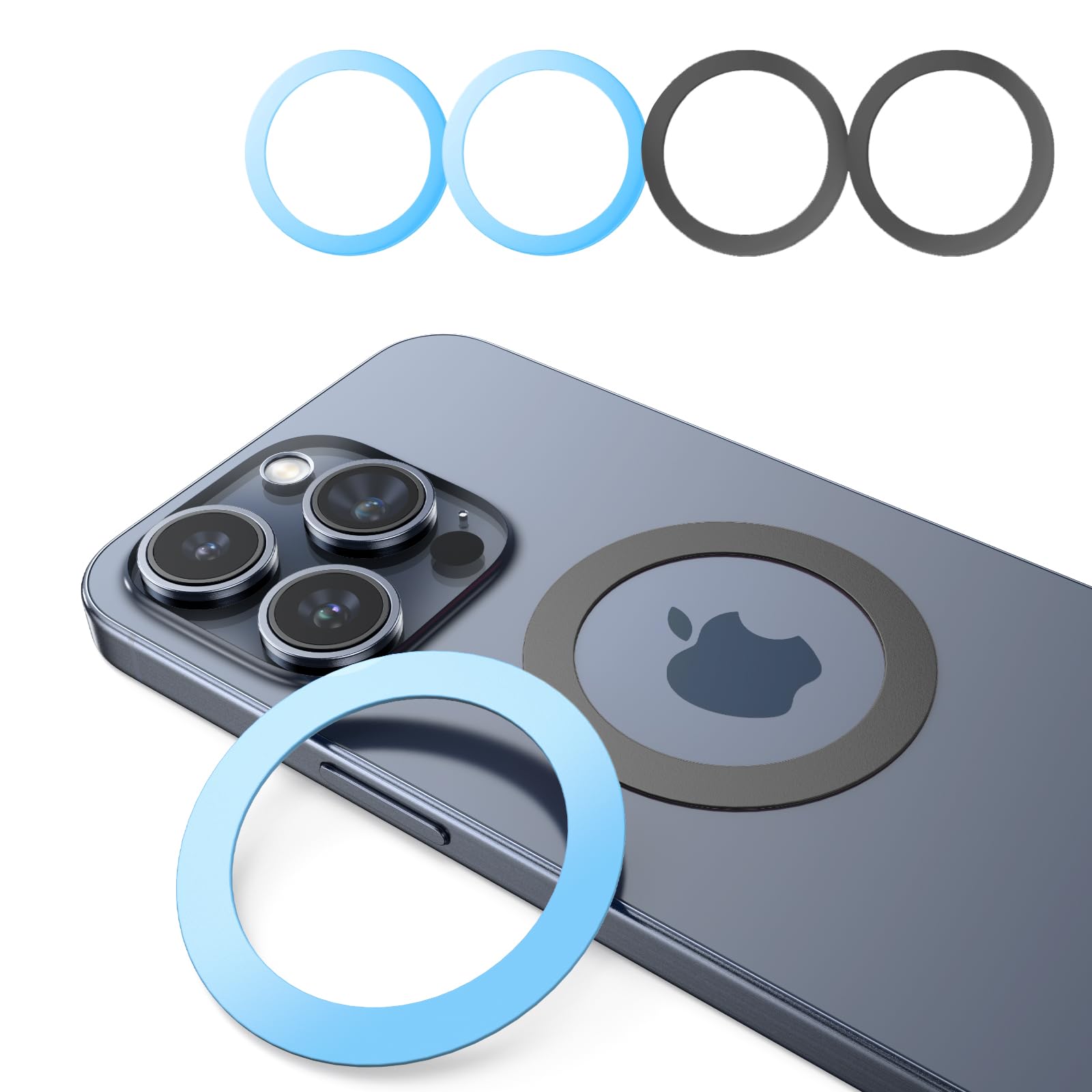 Photo 1 of LISEN Ultra-Thin(0.4mm) for Magsafe Sticker, Strong Suction Magsafe Ring Magnet Compatible with Wireless Charger for iPhone 16e 16 15 Pro Max 14 13 12,Samsung, 4 Pack(Blue,Black)