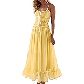 KAOBIO Women Summer Maxi Dress Spaghetti Strap Y2k Cute Ruffle Tiered Wedding Guest Flowy Dress Vacation Cruise Resort Outfit