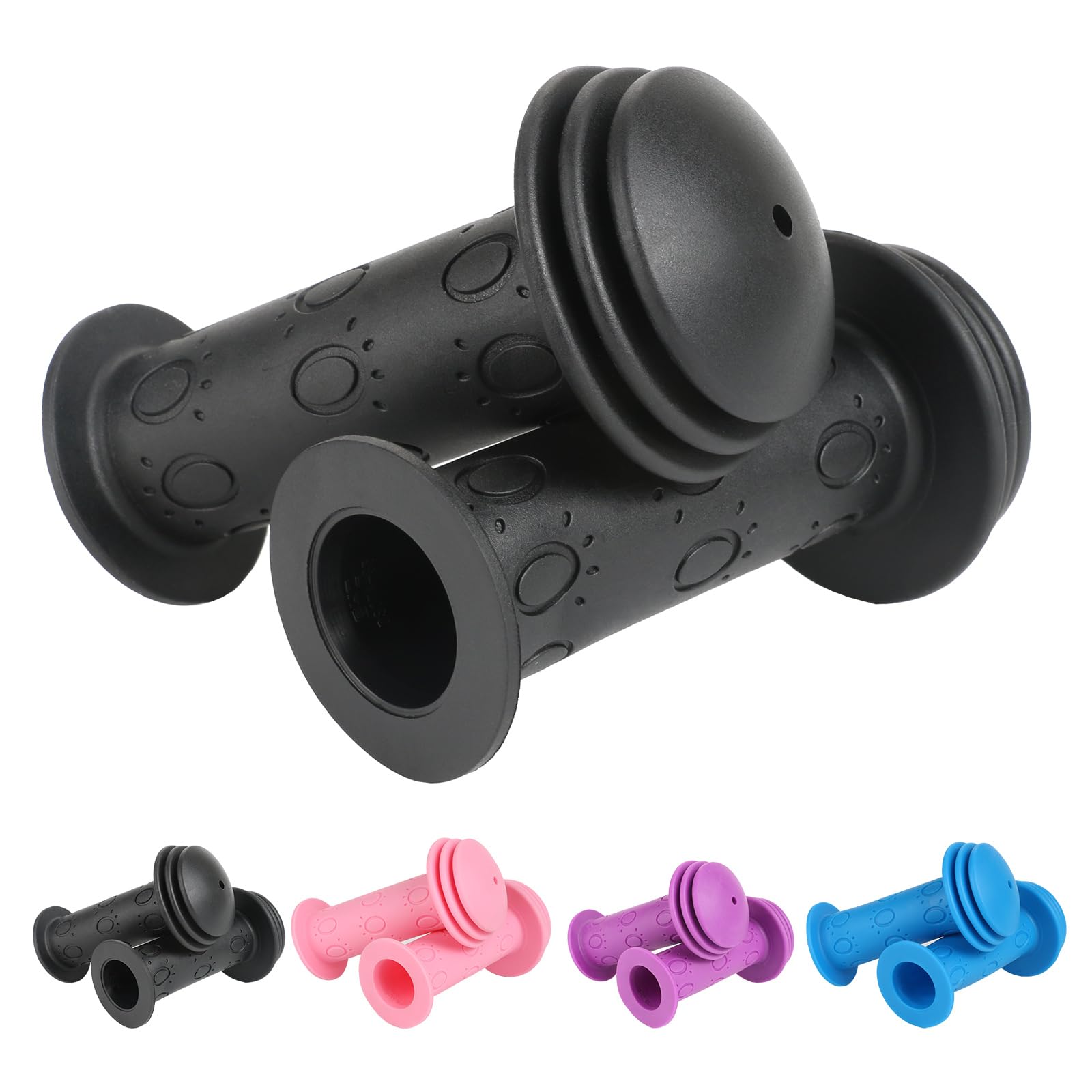 RAFIYU Rubber Handlebar Grip for Kids Bicycle, 1 Pair 22 mm, Non-Slip Bike Grips Long 105 mm, 4 Colors (Black)