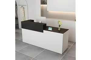 LSZMXI Modern Reception Desk with Drawer & Open Shelves, 39-95 Inch Front Counter Table, Computer Workstation Suitable for Salons, Offices, Lobbies, Retail Stores and Home Offices