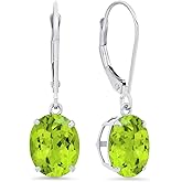 Amazon Essentials 14K White Gold Oval Gemstone Dangle Leverback Earrings