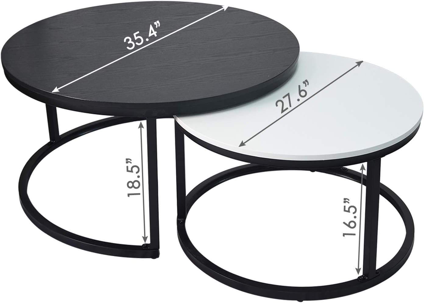 charaHOME Round Coffee Tables,2 Round Nesting Table Set Circle Coffee Table with Storage Open Shelf for Living Room Modern Minimalist Style Furniture Side End Table of Stable(Black & White): Kitchen & Dining