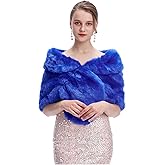 Decahome Women's Faux Fur Shawl Wrap Cape for Bridal Wedding Party Blue Artificial Wool