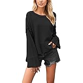 Wanzetaly Women's Oversized Cropped Sweaters Casual Crewneck Pagoda Sleeve Knit Pullover Tops