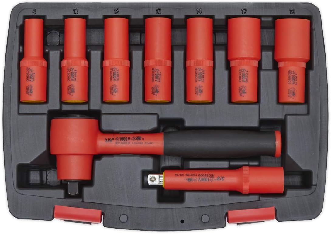 Sealey Ak7942 Insulated Socket Set 9Pc 3/8In Sq Dr 6Pt Walldrive Vde Approved, Multicoloured, 3/8" - Image 4