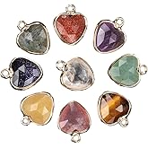 LE SKY 8 Pcs Natural Healing Stone Pendants Faceted Love Heart Crystal Charms for Jewelry Making DIY Necklace Gift