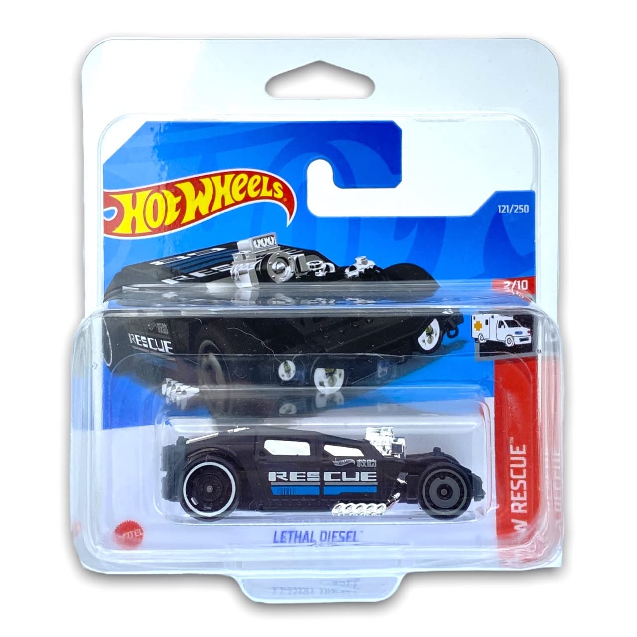 HOT WHEELS Leathal Diesel (Black) 2/10 HW Rescue 2022-121/250 (Short Card) *** COMES IN A KLAS CAR KEEPER PROTECTIVE COLLECTORS CASE *** HCT84