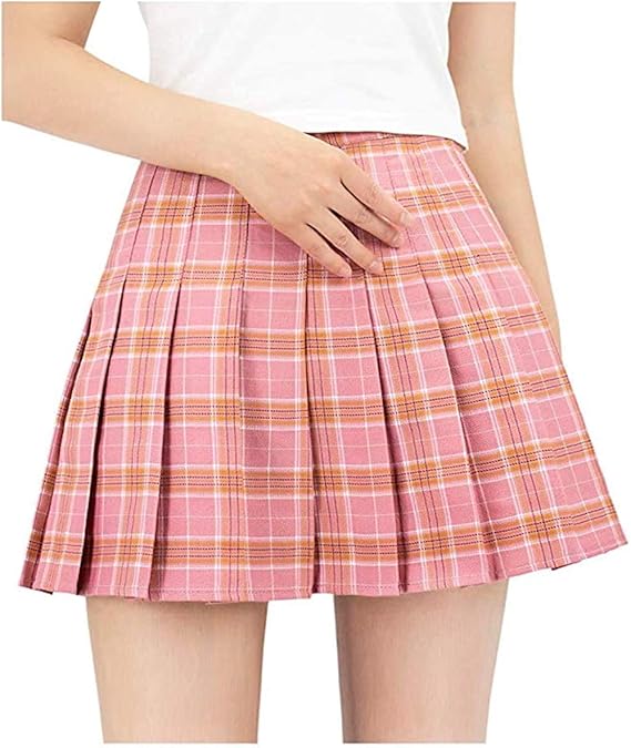 Pink Mini Skirt Plaid High Waist Skirt Japan School Girl Uniform Skirts
